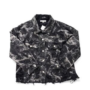 12th Tribe Black & White Distressed Tie-Dye Oversized Denim Jacket NWT |Size M/L